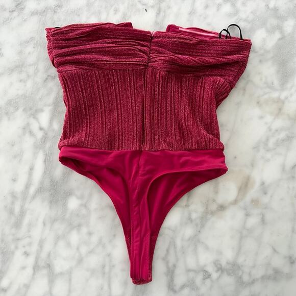 NBD Revolve Phoibe Bodysuit Fuchsia Pink NEW Small Glitter Strapless Party Glam - Picture 6 of 9